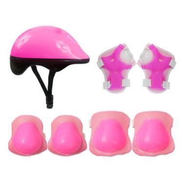 Imagem de Kit de Proteção Infantil Capacete Cotoveleira Joelheira Rosa DM Radica