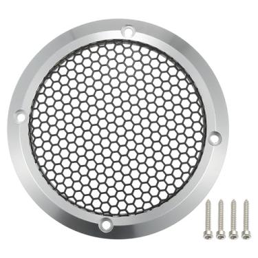 Imagem de ACROPIX Capa universal para grades de alto-falante de carro de 8,89 cm de malha redonda para alto-falante de áudio de 8,5 polegadas, capa protetora de subwoofer com parafusos de montagem, ferro, liga