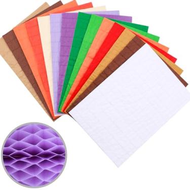 Imagem de 14 pacotes de blocos de papel de favo de mel para artesanato 3D DIY e cartões pop-up, bloco de papel de seda favo de mel para enfeites de cartões, cores sortidas, 30 camadas, mini linha de cola de 2
