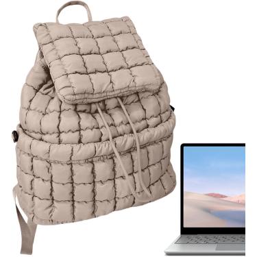 Imagem de Mochila Acolchoada Buffer, Mochila Acolchoada - Mochila De Computador De Nylon Fofa, Mochila Casual Elegante, Mochila Leve Para Esportes Casuais De Caminhada, Khaki