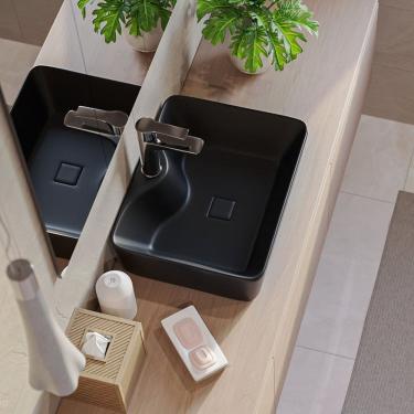 Imagem de Cuba de Apoio para Banheiro/lavabo Cerâmica Quadrada 48 Cm Preto Fosco