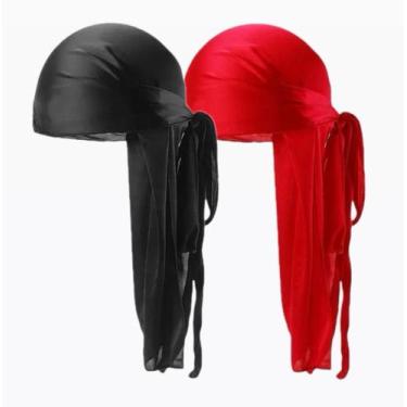 Imagem de Kit Duas Bandana Touca Waves Durag - Barbershopp62, Preto, Vermelho