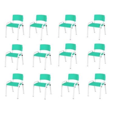 Imagem de Kit 12 Cadeira Iso Infantil Creche, Escola Base Branco Verde Água - LA