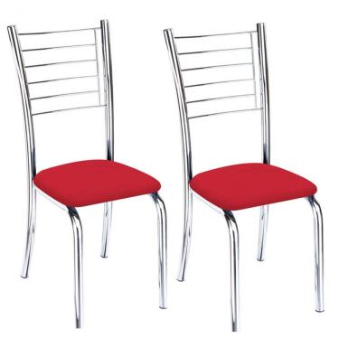 Imagem de Kit 2 Cadeiras Lara Cromada Para Cozinha Vermelho