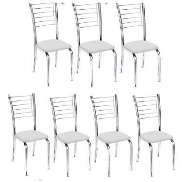 Imagem de Kit 7 Cadeiras Vanessa Cromada Para Cozinha Assento Corino