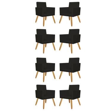 Imagem de Kit 8 Cadeiras Poltrona Recepção Courino Preto