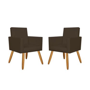 Imagem de Kit 02 Poltronas Nina Palito Luxo Tecido Courino Marrom