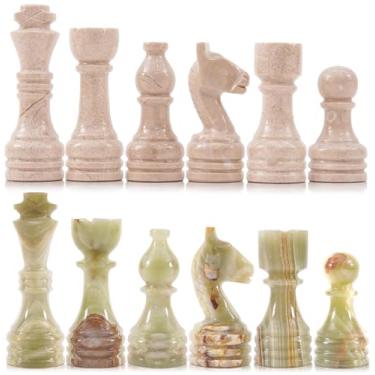 Imagem de Marble Chess Pieces Verona and Green 3.5" Inch King Figures Handmade 32 Chess Figures - Suitable for 15-20 Inch Chess Game - Board Games