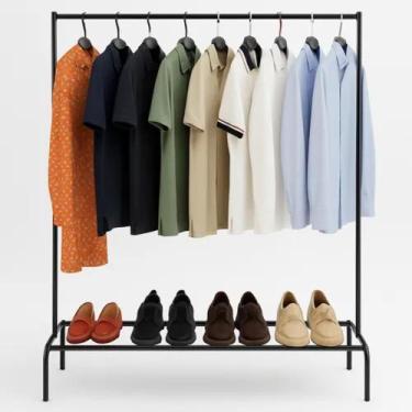 Imagem de Cabideiro Arara De Roupas De Chão Com Sapateira Cor Preto - Utilaço