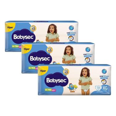 Imagem de Kit 3 Fraldas Babysec Galinha Pintadinha Ultrasec Hiper Tamanho XG 56 unidades cada