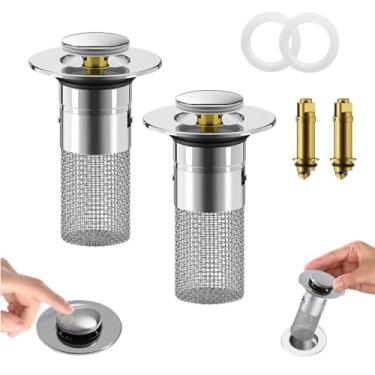 Imagem de KKPOT Filtro De Ralo Pop-Up Para Pia Banheiro, 2 Peças, Rolha Antientupimento Aço Inoxidável Com Cesto Coletor Cabelo Removível, Universal Chuveiros E Banheiras