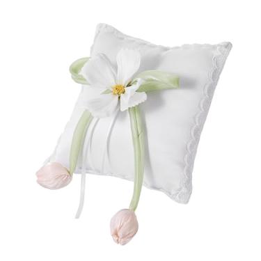 Imagem de Tachiuwa Travesseiro de anel 6 polegadas x 6 polegadas Travesseiro europeu para porta-alianças Laço Fitas Anéis Travesseiros para aniversário Casamento Festa