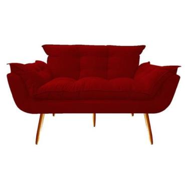 Imagem de Namoradeira Decorativa Opala Suede Vermelho 2 Lugares Pés Madeira Mz D