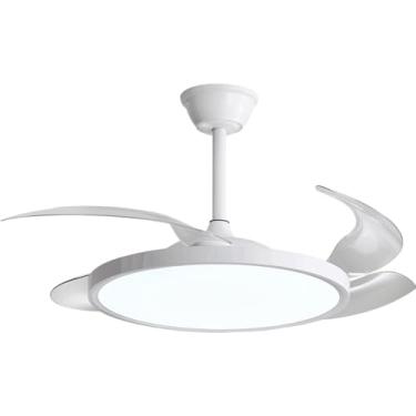 Imagem de Ventilador de Teto Retrátil 4 Pás Invisíveis com LED 36W 3 Cores, Controle Remoto, Motor Silencioso, Bivolt, Branco com Acrílico, 6 Velocidades, Hastes 38cm e 48cm