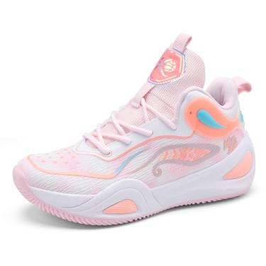 Imagem de Tênis de basquete masculino, calçados esportivos antiderrapantes da moda, tênis de corrida para treino ao ar livre(Pink-green,37 BR)