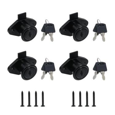 Imagem de Chinflly Trava de armário de mesa, fechadura de armário Dreeser preta antiga com chaves, pacote com 4