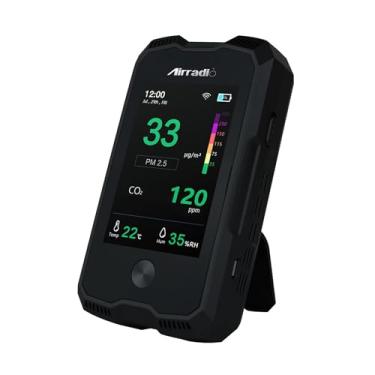 Imagem de AirRadio Medidor de monitor de qualidade do ar A6, detector de dióxido de carbono, testador de poluição de qualidade do ar para CO2 PM2,5 PM10, temperatura, umidade, medidor de qualidade do ar interno