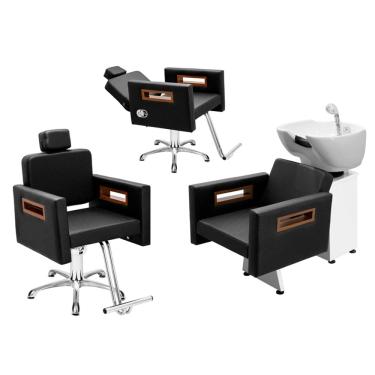 Imagem de Kit Salão de Beleza 1 Cadeira Fixa + 1 Reclinável Estrela + 1 Lavatório Tunísia