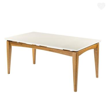Imagem de Mesa de Jantar Retangular Tampo Vidro Off White 180x100 Cm Madeira Maciça Imbuia RMI