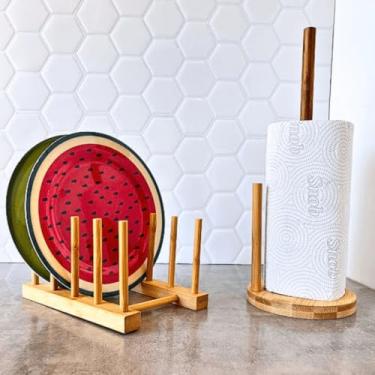 Imagem de Kit Porta Prato e Suporte Papel Toalha de Bambu