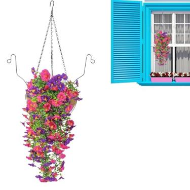 Imagem de Cesta De Flores Artificiais Falsas | Jardineira Suspensa com Flores,Decoração Botânica Falsa para Suspensão em Exterior para Jardim Sala Estudo Corredor Varanda Hotel Casamento Sala Jantar