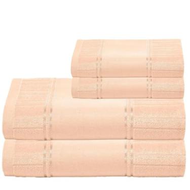 Imagem de Kit 2 Toalhas De Banho E 2 Rosto Para Pintar Artesanalle – Jogo de Toalhas Premium 2 Peças com Barra para Pintar ou Bordar em Máquina – Diversas Cores (Pêssego)