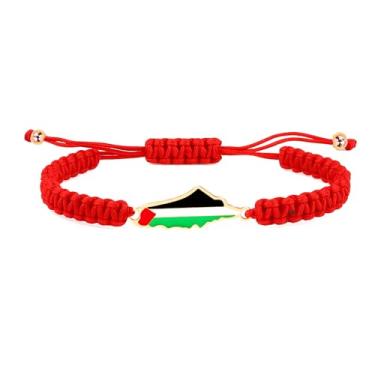 Imagem de Zircobic Série de pulseiras com pingente de bandeira palestina - Design de cordão trançado em preto, vermelho, verde e branco, para casais e amigos para uso diário, Adjustable, Aço inoxidável, Sem