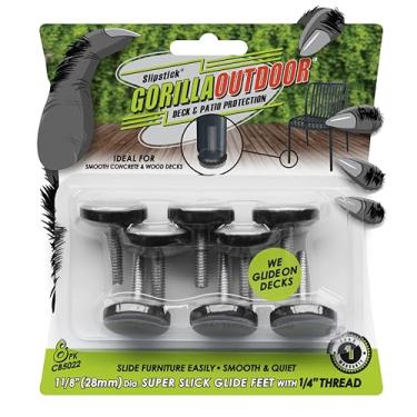 Imagem de Slipstick Niveladores De Móveis Ajustáveis Gorilla Outdoor (Pacote Com 8), Parafusos À Prova Intempéries Para Cadeiras, Mesas E Pés, Deslizador Deslizante 1-1/8", Rosca Bsw 1/4"-20