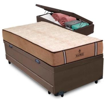 Imagem de Bicama Baú Marrom + Colchão Madrid Molas V-Tech Solteiro