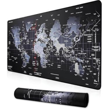 Imagem de Mouse Pad Gamer Grande Profissional Extra 80x30 cm Bordas Costuradas Base Antiderrapante Lavável Impermeável Mapa do Mundo Premium Escritório Quarto Sala Setup Gamer FPS CS COMA MMORP RPG