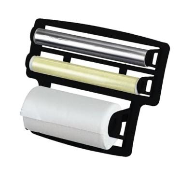 Imagem de Porta Papel Toalha Triplo Suporte Rolos Para Cozinha 3 em 1(PRETO)