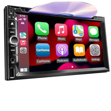 Imagem de Estéreo automotivo duplo Din com leitor de CD/DVD, tela sensível ao toque de 17 cm, Bluetooth 5.2, CarPlay/Android Auto, câmera de reserva, compartimentos para cartão USB/TF, rádio FM, entrada AUX