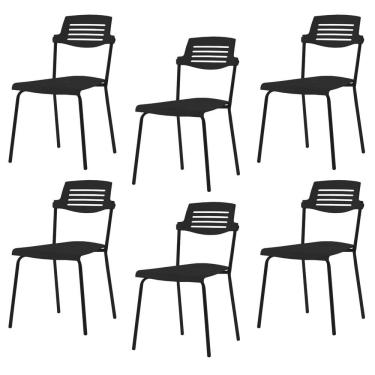 Imagem de Conjunto 6 Cadeiras Base Tubular Fixa Clean Preto