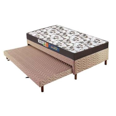 Imagem de Cama Box C/Auxiliar Solteiro: Colchão Ortopédico Polar D28/Ep Orthoface + Base Rústico Bege(88X188)