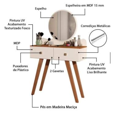 Imagem de Penteadeira Condessa Espelho Pés Retro Off White/Nature Lm