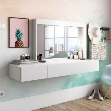 Imagem de Penteadeira Camarim Suspensa com Espelho e 2 Gavetas Inspiração Mimo Albatroz Móveis Branco Fosco Liso