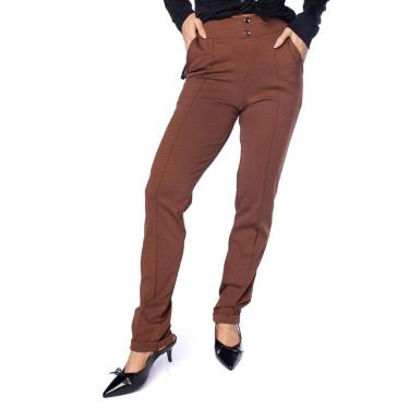 Imagem de Calça Feminina Bruna e Bia Reta com Barra Dobrada Marrom-Feminino