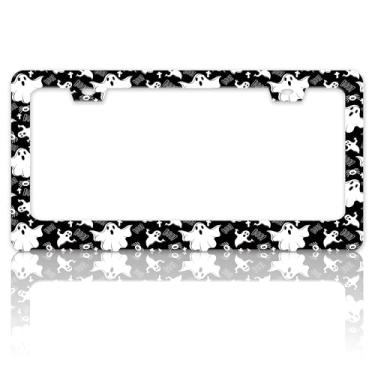 Imagem de Moldura de placa de licença Ghost Funny Spectre Suporte de placa de carro de aço inoxidável para etiquetas dianteiras e traseiras de carro Engraçado para acessórios de decoração de carro com parafusos