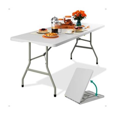 Imagem de Mesa Dobrável Portátil Vira Maleta Plástica 1,80m Branca Camping - Ani