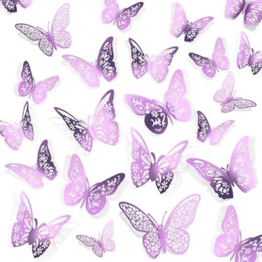 Imagem de Crosize 48 peças de decorações de borboleta - 4 estilos, 3 tamanhos, decoração de parede 3D para festa, artesanato, buquê, decoração de bolo, arranjos de flores, lavanda