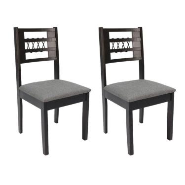 Imagem de Kit 2 Cadeiras Madeira Assento Estofado e Encosto Ripado Afrodite Preto