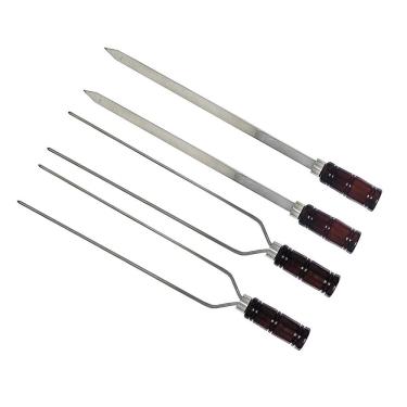 Imagem de Kit 4 Espetos Para Churrasco Alumínio 60Cm Cabo De Madeira