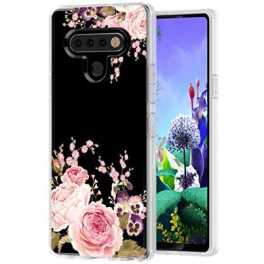 Imagem de Ueokeird Capa de telefone para LG K51 (versão 2020), para LG K51 capa para meninas, fina, à prova de choque, transparente, estampa floral, macia, flexível, TPU, capa protetora traseira para celular