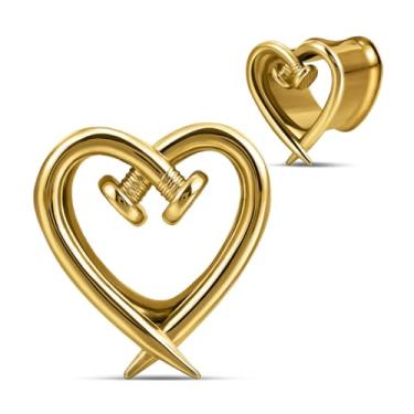 Imagem de COOEAR Expansor de orelha com design em forma de coração de aço inoxidável, alargador duplo alargado para alargamento., 1/2"(12mm), Aço inoxidável, Arenito