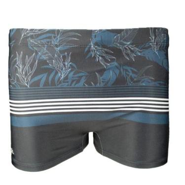 Imagem de Sunga Box Mash Folhagem Masculina, Preto, Estampado, G
