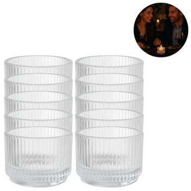 Imagem de 10 Suportes Castiçal Porta Velas Vidro Redondo Relevo 40ml - Freecom