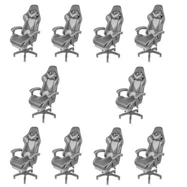 Imagem de Kit 10 Cadeiras Gamer com Rodízios Pu Hawker 3315 Preto/Cinza