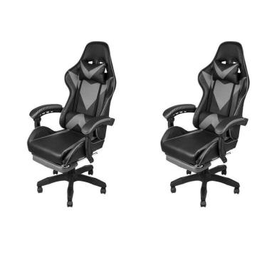 Imagem de Kit 2 Cadeira Gamer com Rodízios Pu Hawker 3315 Preto/Cinza