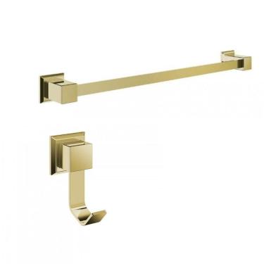 Imagem de kit com Porta Toalha de Banho 62cm e 01 Cabide Gold Ducon Metais Gold