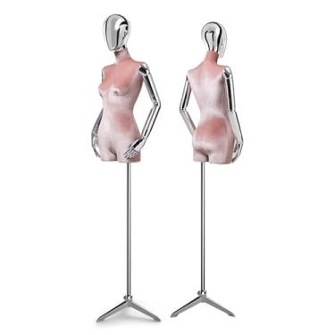 Imagem de Mannequin Loja de roupas de veludo galvanizado corpo humano manequins de varejo torso, altura ajustável 60,62-78,74 pol. manequim(Pink)